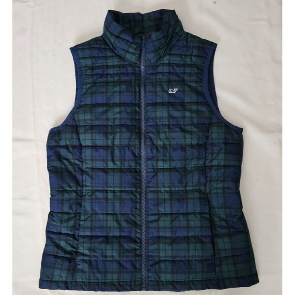 Vineyard Vines Women's Blue Green Tartan Plaid Puffer Vest Jacket Size Small - Picture 4 of 11